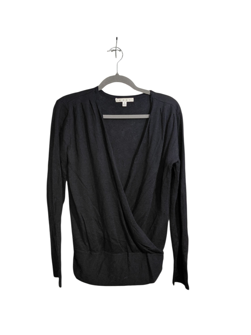 CAbi Black Wrap Front Long-Sleeve Top